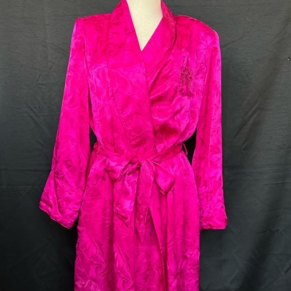 Vintage Bill Blass Fuchsia Satin Jacquard Robe Belted Size M